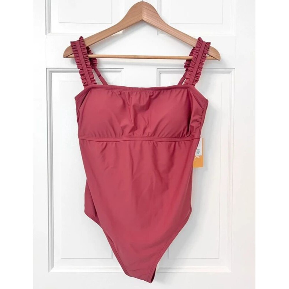 Kona Sol Size Large Mauve Pink One Piece Swimming Suit Ruffles NEW